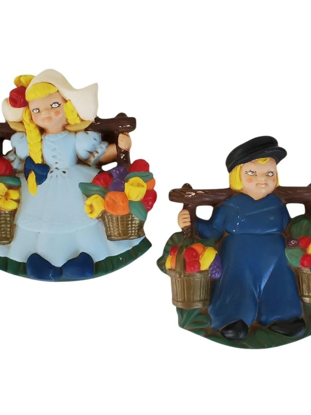 Dutch Boy & Girl Wall Art Hanging Decor Chalk Hand Painted Hobbyist Signed 6